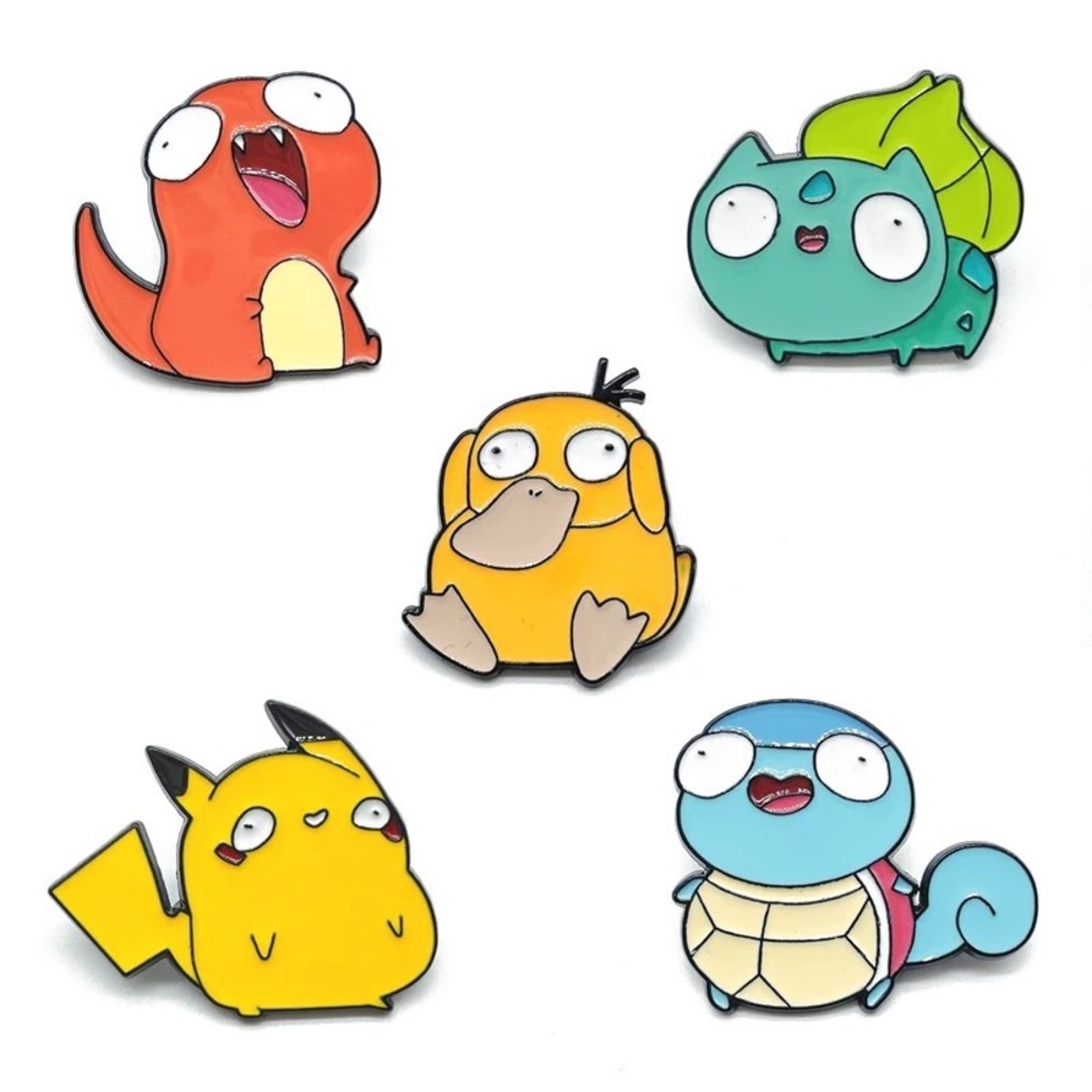 Set of 5 XL Pokemon Enamel Pins Bulk Set Pokémon Lot of Funny Collectible Badges